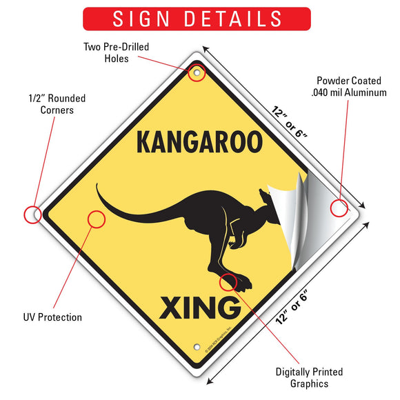 Kangaroo Xing (Crossing) Animal Signs or Sticker