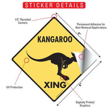 Kangaroo Crossing Animal Aluminum Sign or Vinyl Sticker - Weatherproof Novelty - 0