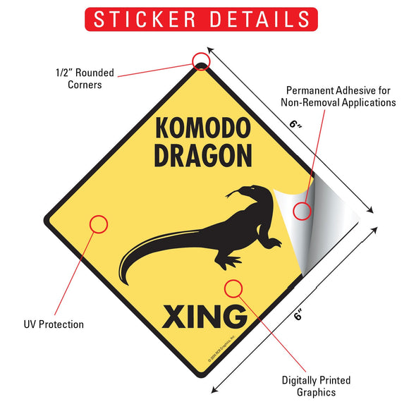 Komodo Dragon Xing (Crossing) Reptile Signs or Sticker