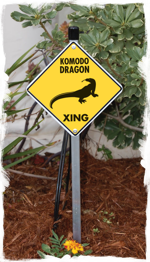 Komodo Dragon Crossing Aluminum Sign or Vinyl Sticker - Weatherproof Novelty