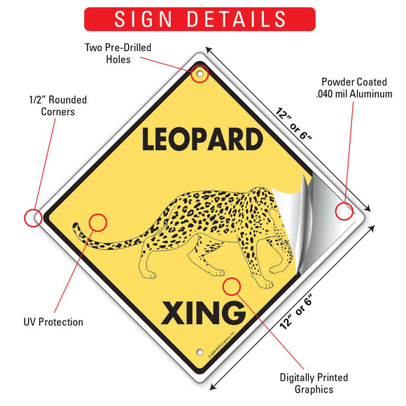 Leopard Xing (Crossing) Animal Signs or Sticker
