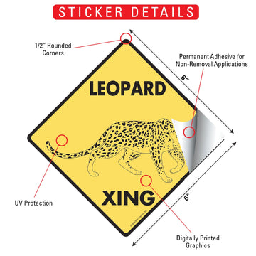 Leopard Crossing Animal Aluminum Sign or Vinyl Sticker - Weatherproof Novelty - 0