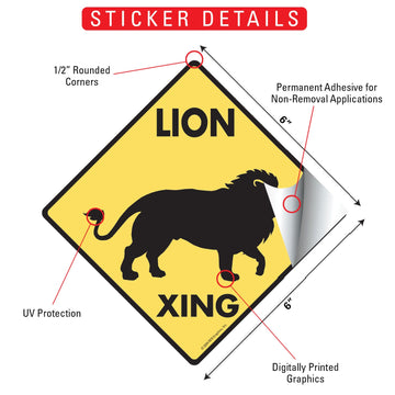 Lion Crossing Animal Aluminum Sign or Vinyl Sticker - Weatherproof Novelty - 0