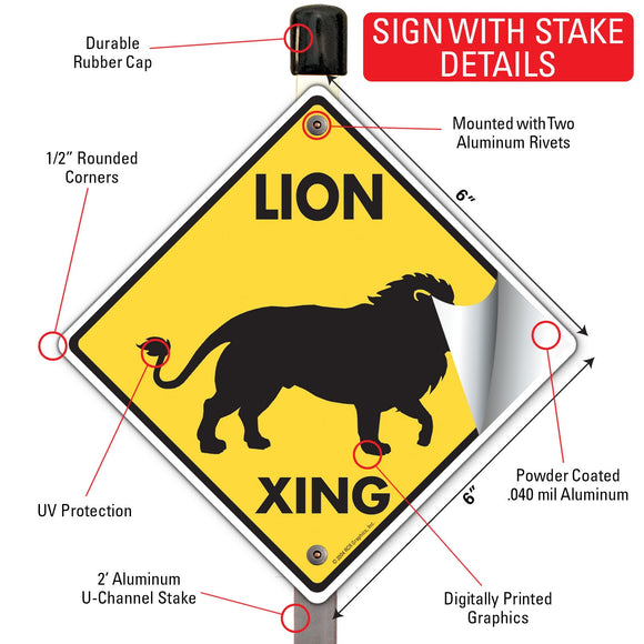 Lion Xing (Crossing) Animal Signs or Sticker