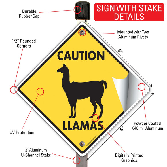 Caution Llamas Signs or Sticker