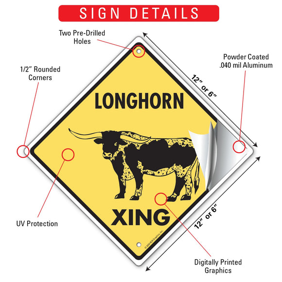 Longhorn Xing (Crossing) Animal Signs or Sticker
