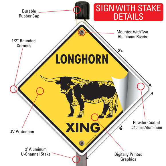 Longhorn Xing (Crossing) Animal Signs or Sticker