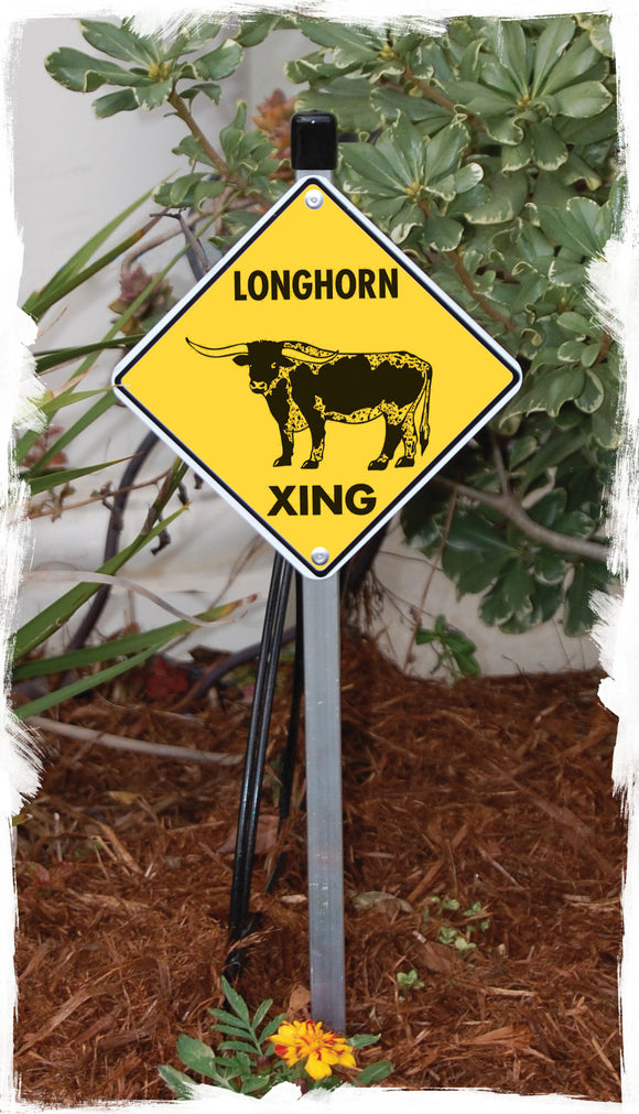 Longhorn Crossing Animal Aluminum Sign or Vinyl Sticker - Weatherproof Novelty