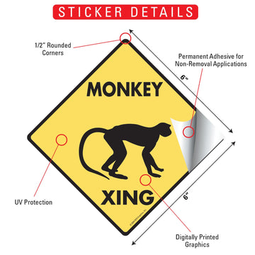 Monkey Crossing Animal Aluminum Sign or Vinyl Sticker - Weatherproof Novelty - 0