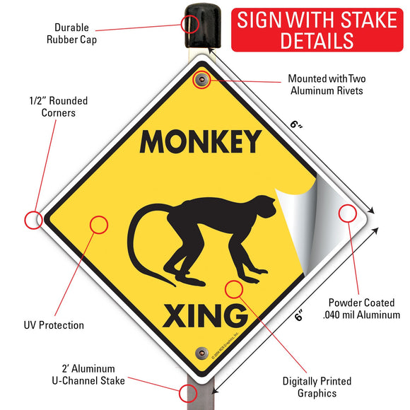 Monkey Xing (Crossing) Animal Signs or Sticker