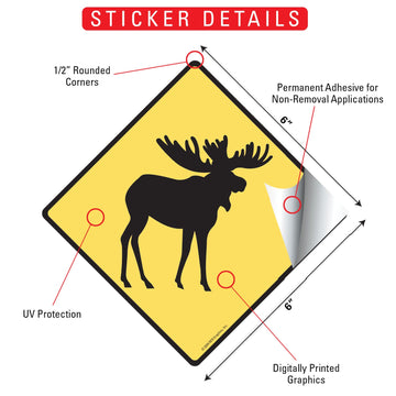 Warning Moose Animal Aluminum Sign or Vinyl Sticker - Weatherproof Novelty - 0