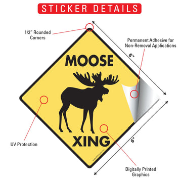 Moose Crossing Animal Aluminum Sign or Vinyl Sticker - Weatherproof Novelty - 0