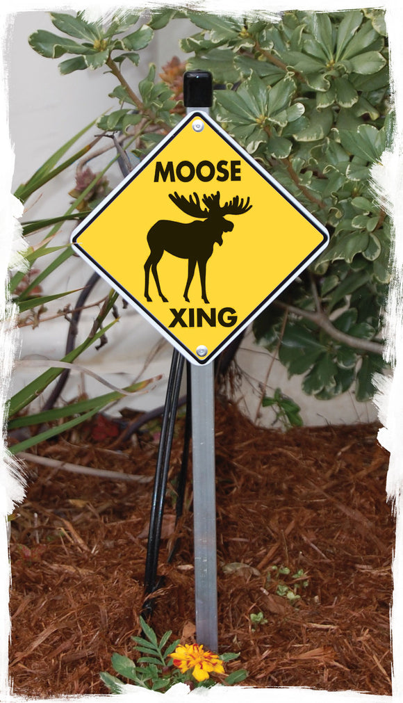 Moose Crossing Animal Aluminum Sign or Vinyl Sticker - Weatherproof Novelty