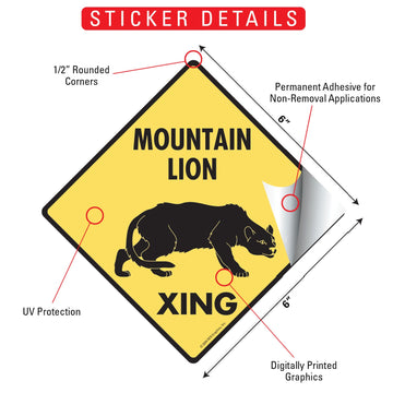 Mountain Lion Crossing Animal Aluminum Sign or Vinyl Sticker - Weatherproof Novelty - 0
