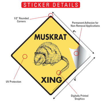 Muskrat Crossing Animal Aluminum Sign or Vinyl Sticker - Weatherproof Novelty - 0