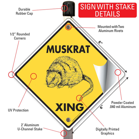 Muskrat Xing (Crossing) Animal Signs or Sticker