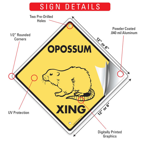 Opossum Xing (Crossing) Animal Signs or Sticker