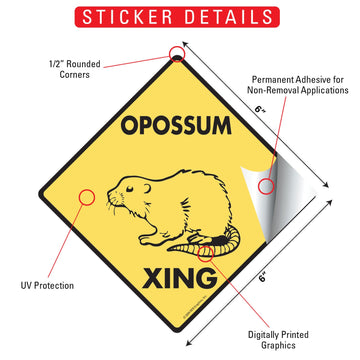 Opossum Crossing Animal Aluminum Sign or Vinyl Sticker - Weatherproof Novelty - 0