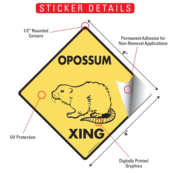 Opossum Xing (Crossing) Animal Signs or Sticker