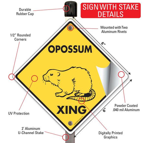 Opossum Xing (Crossing) Animal Signs or Sticker