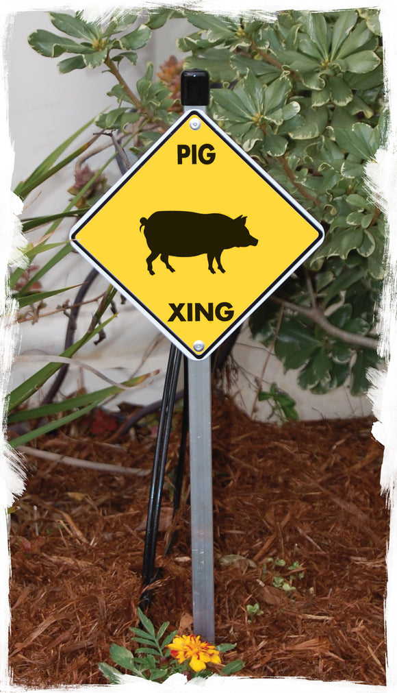 Pig Crossing Aluminum Sign or Vinyl Sticker - Weatherproof Novelty