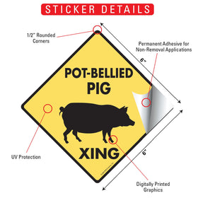 Pot-Bellied Pig Xing (Crossing) Animal Signs or Sticker - 0