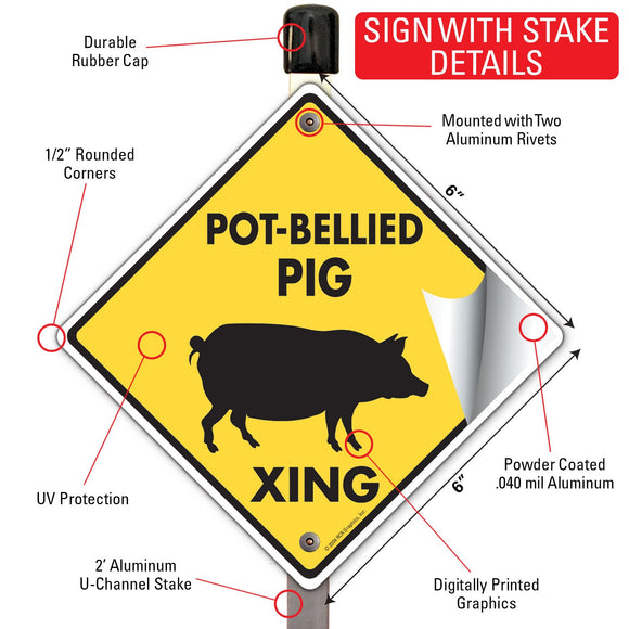 Pot-Bellied Pig Xing (Crossing) Animal Signs or Sticker