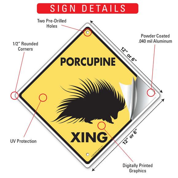 Porcupine Xing (Crossing) Animal Signs or Sticker