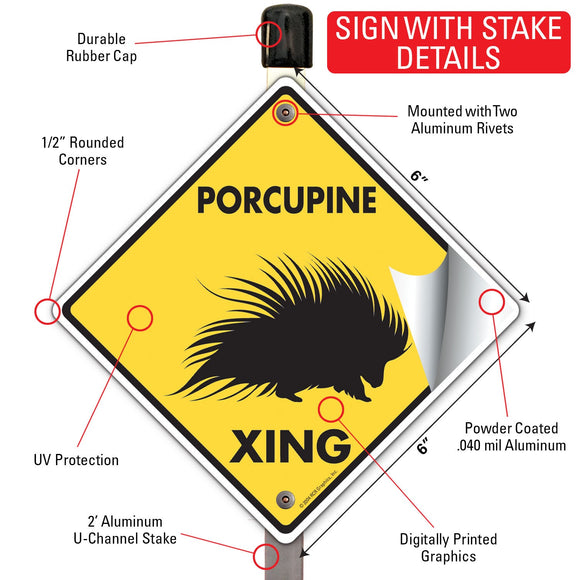 Porcupine Xing (Crossing) Animal Signs or Sticker