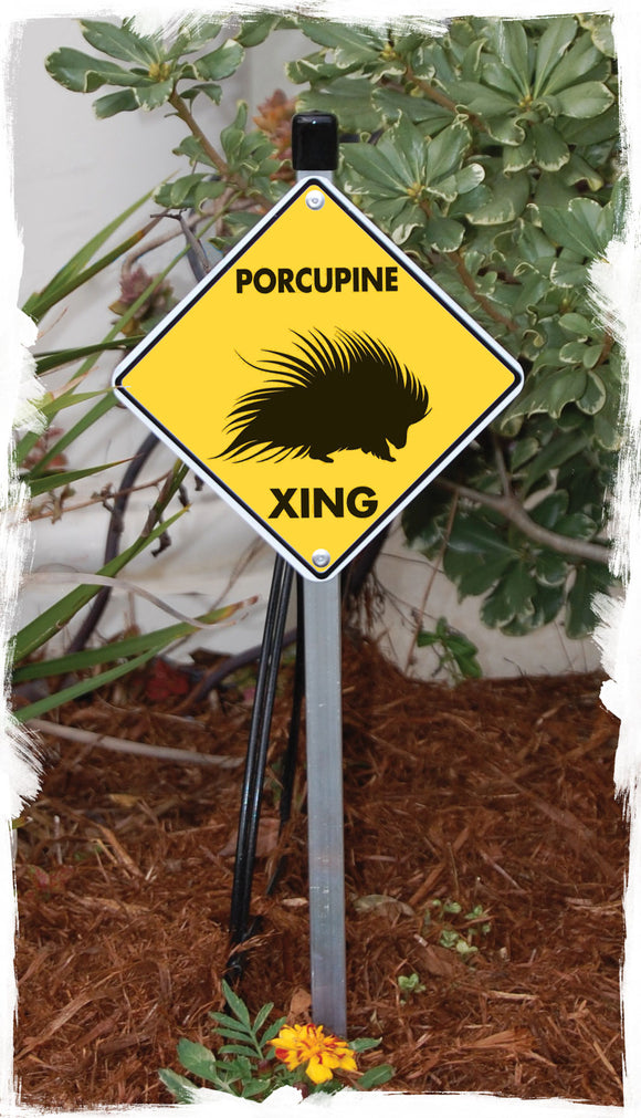 Porcupine Crossing Animal Aluminum Sign or Vinyl Sticker - Weatherproof Novelty