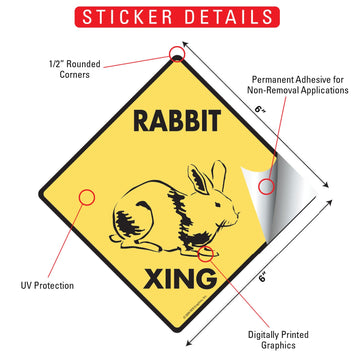Rabbit Crossing Animal Aluminum Sign or Vinyl Sticker - Weatherproof Novelty - 0