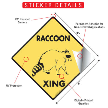 Raccoon Crossing Animal Aluminum Sign or Vinyl Sticker - Weatherproof Novelty - 0