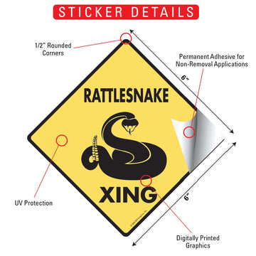 Rattlesnake Xing (Crossing) Reptile Signs or Sticker - 0