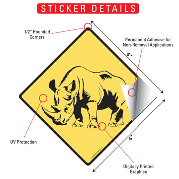 Warning Rhino Animal Aluminum Sign or Vinyl Sticker - Weatherproof Novelty - 0