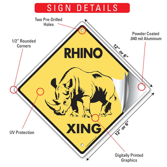 Rhino Xing (Crossing) Animal Signs or Sticker
