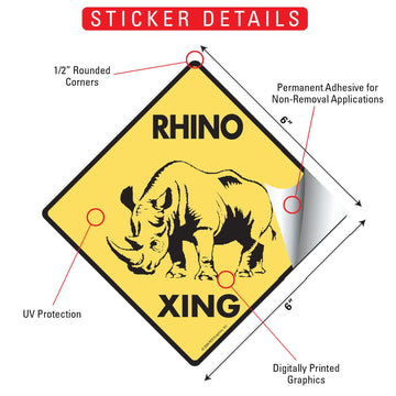 Rhino Crossing Animal Aluminum Sign or Vinyl Sticker - Weatherproof Novelty - 0