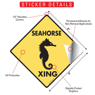 Seahorse Crossing Animal Aluminum Sign or Vinyl Sticker - Weatherproof Novelty - 0