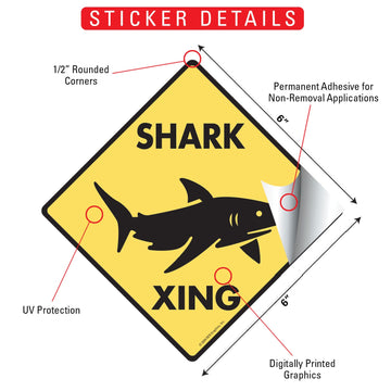 Shark Crossing Animal Aluminum Sign or Vinyl Sticker - Weatherproof Novelty - 0