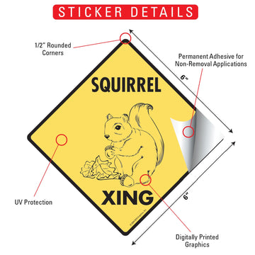 Squirrel Crossing Animal Aluminum Sign or Vinyl Sticker - Weatherproof Novelty - 0