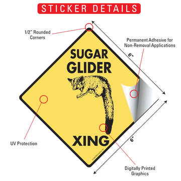 Sugar Glider Crossing Animal Aluminum Sign or Vinyl Sticker - Weatherproof Novelty - 0