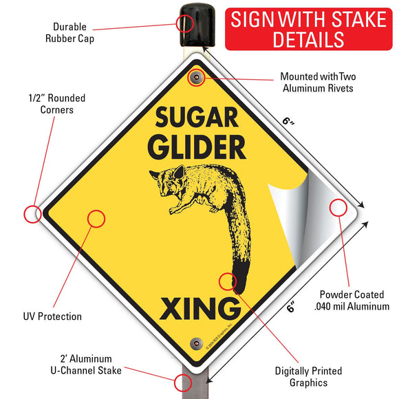Sugar Glider Xing (Crossing) Animal Signs or Sticker