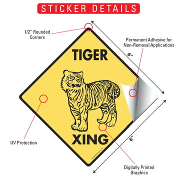 Tiger Crossing Animal Aluminum Sign or Vinyl Sticker - Weatherproof Novelty - 0
