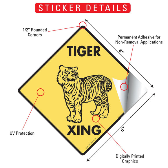 Tiger Xing (Crossing) Animal Signs or Sticker
