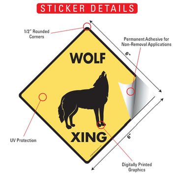 Wolf Crossing Animal Aluminum Sign or Vinyl Sticker - Weatherproof Novelty - 0