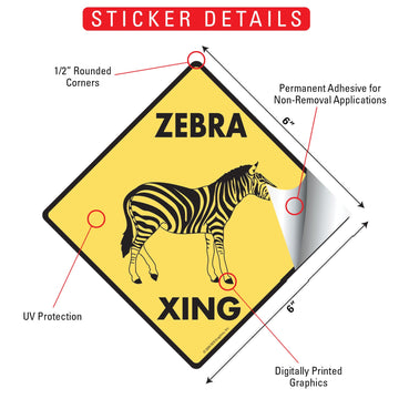 Zebra Crossing Animal Aluminum Sign or Vinyl Sticker - Weatherproof Novelty - 0