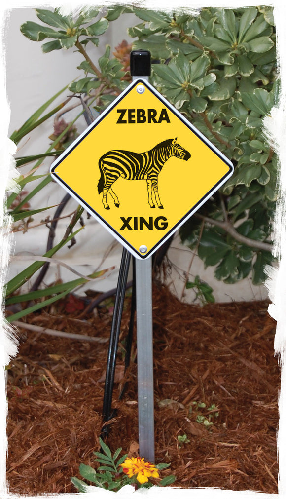 Zebra Crossing Animal Aluminum Sign or Vinyl Sticker - Weatherproof Novelty