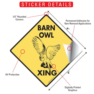 Barn Owl Xing (Crossing) Bird Signs or Sticker - 0