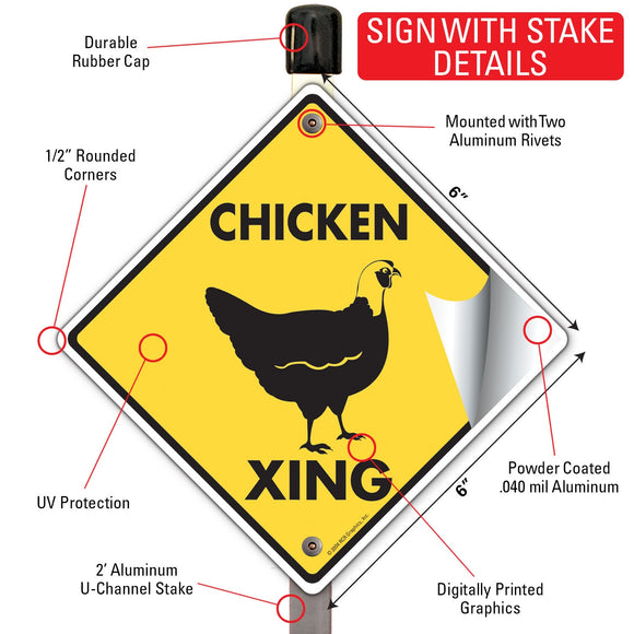 Chicken Xing (Crossing) Bird Signs or Sticker