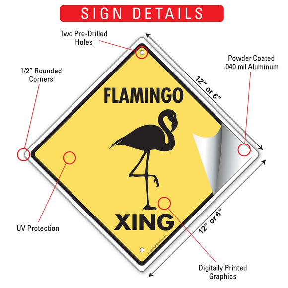 Flamingo Xing (Crossing) Bird Signs or Sticker
