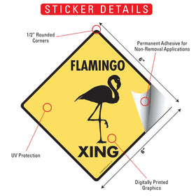 Flamingo Xing (Crossing) Bird Signs or Sticker - 0